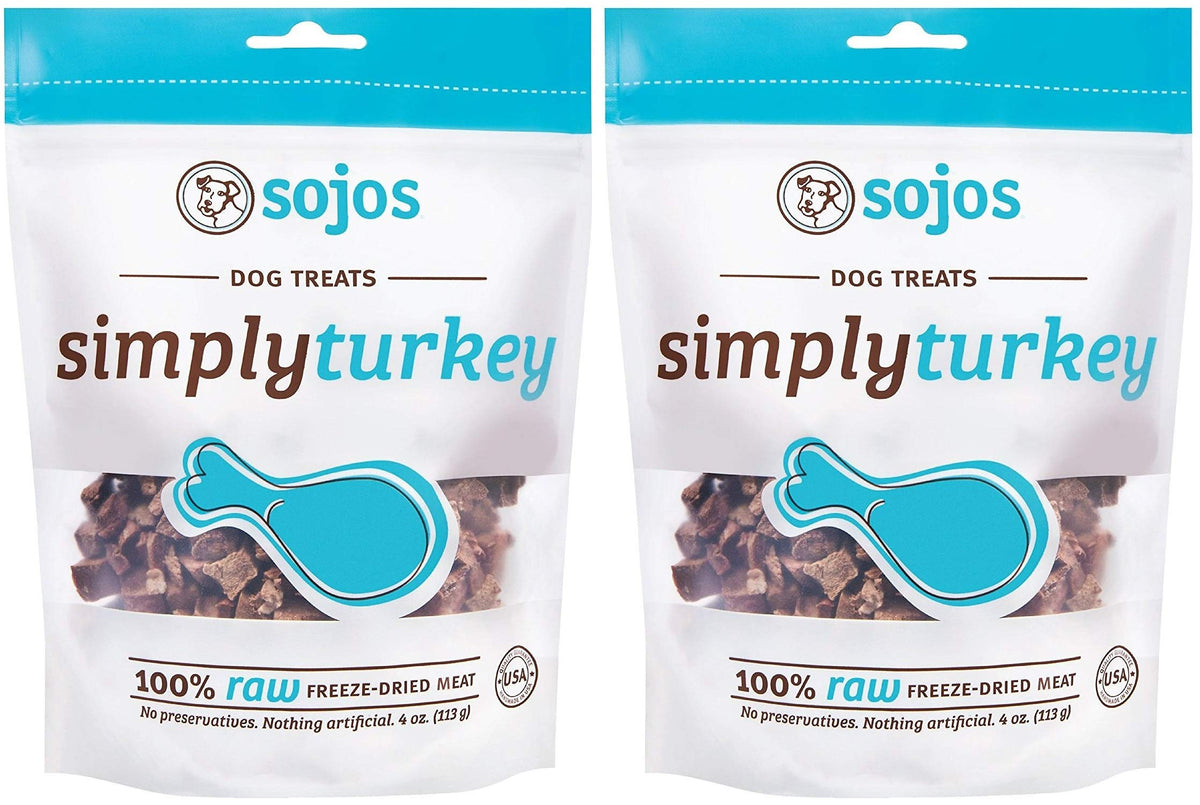 SOJOS Simply Turkey Dog Treats 2-pack front view, convenient training rewards.