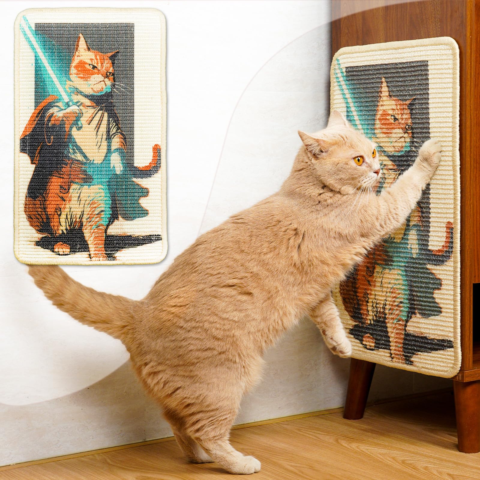 SOLDAY Lightsaber Cat Scratcher 22x13 floor view shows anti-slip stability.