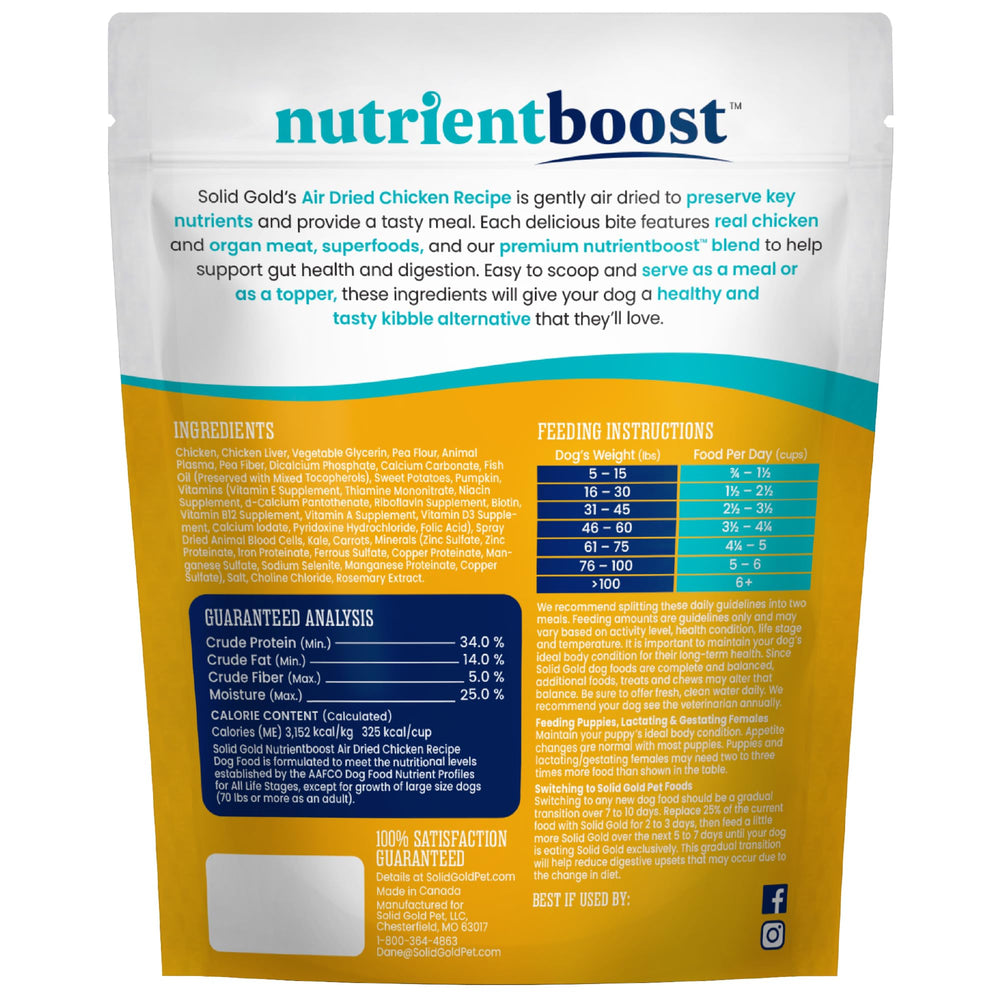 Solid Gold air dried toppers feature superfoods and nutrientboost for digestion.