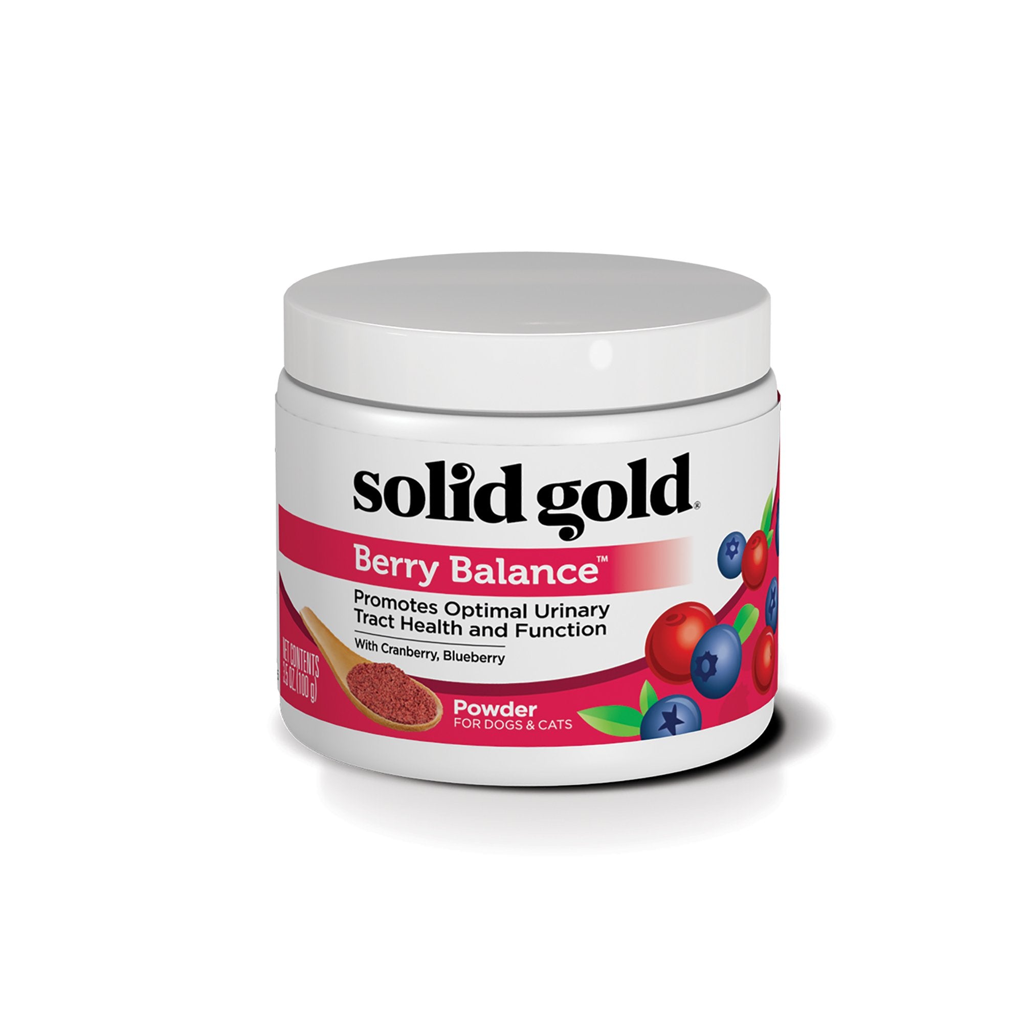 Solid Gold Berry Balance powder tub with cranberry blend for urinary health support