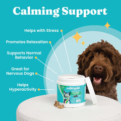 Solid Gold Calming Chews package open highlights easy access during vet visits or trips.