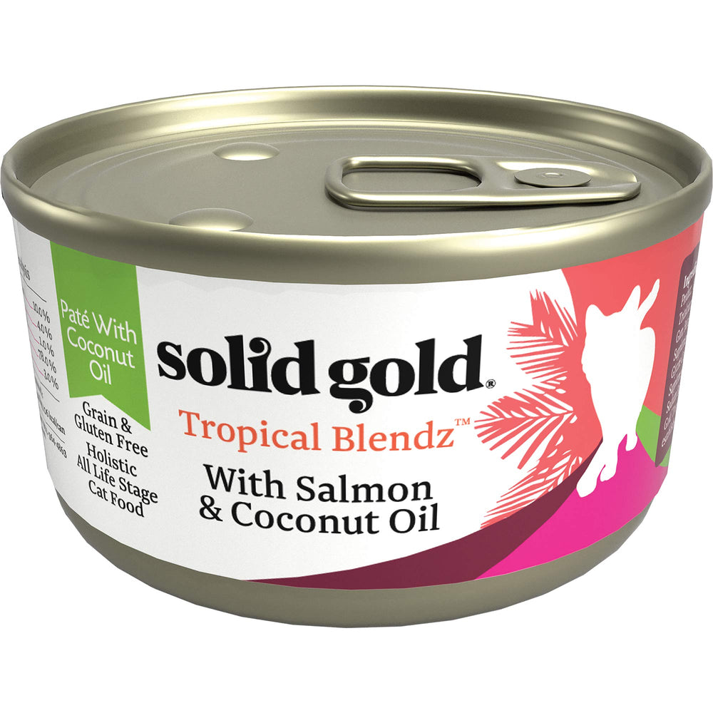 Solid Gold cat pate hydration image highlights moisture-rich formula for healthy meals