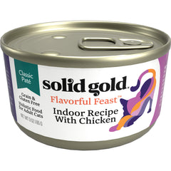 Solid Gold Chicken Pate serving shows convenient daily indoor cat feeding.