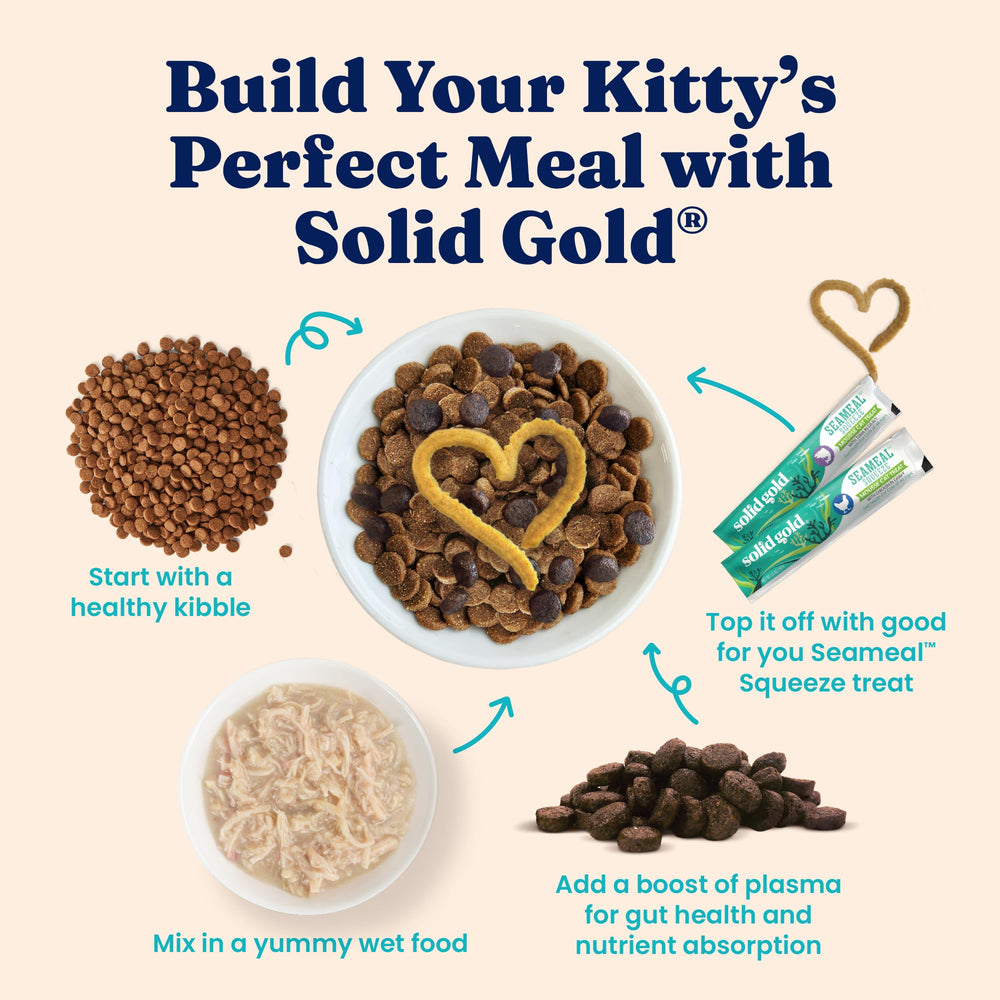 Solid Gold complete balanced nutrition for cats with essential vitamins and minerals.