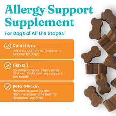 Solid Gold dog allergy relief chews in hand shows bacon flavor for easy dosing