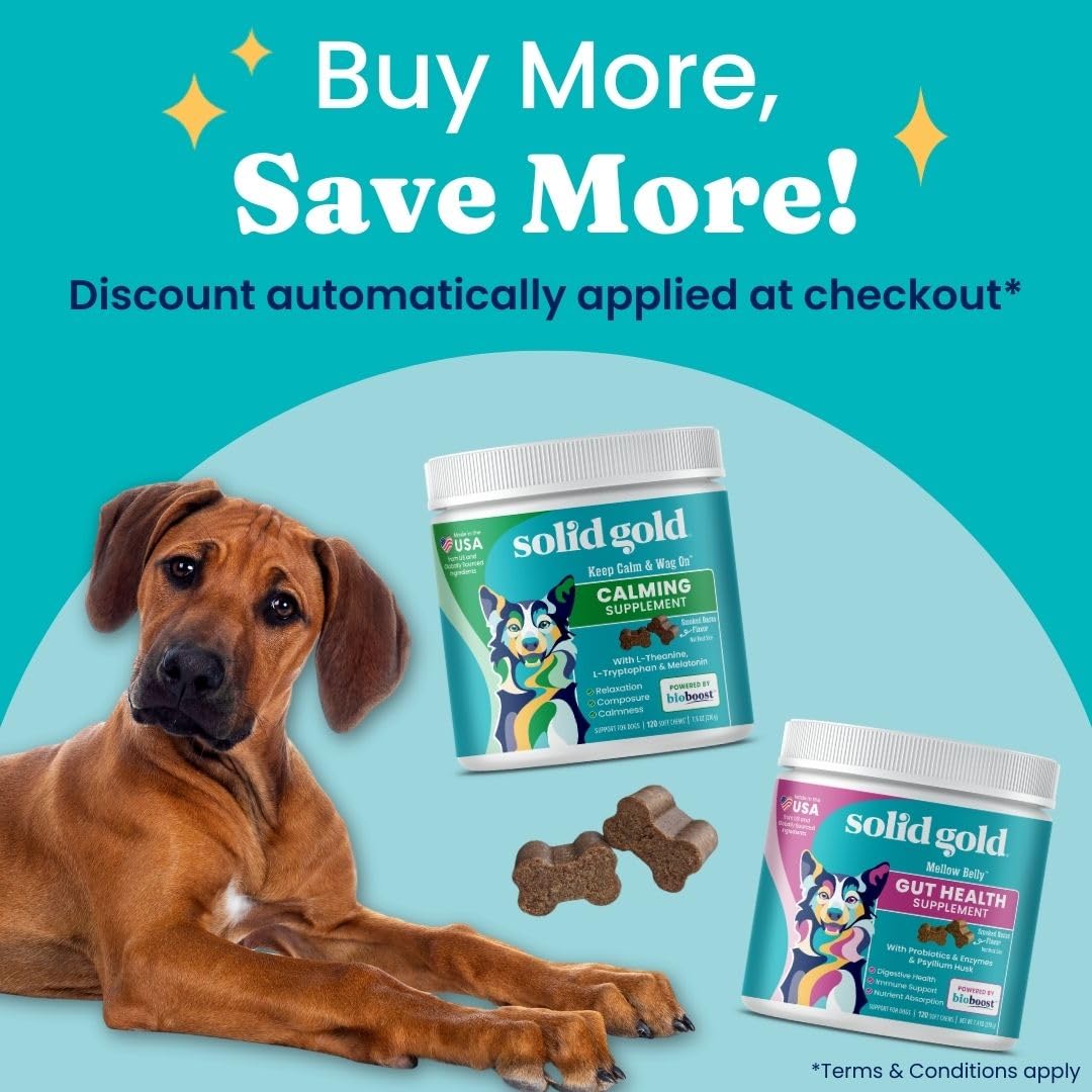 Solid Gold dog probiotics bacon chews on hand for daily use
