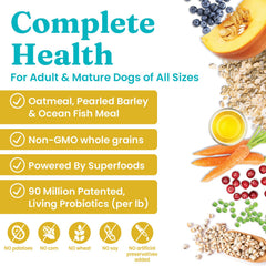 Solid Gold dry kibble closeup highlights high fiber formula for sensitive stomachs