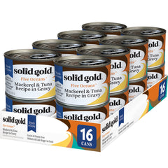 Solid Gold Five Oceans tuna-mackerel wet cat food can with premium protein for meals