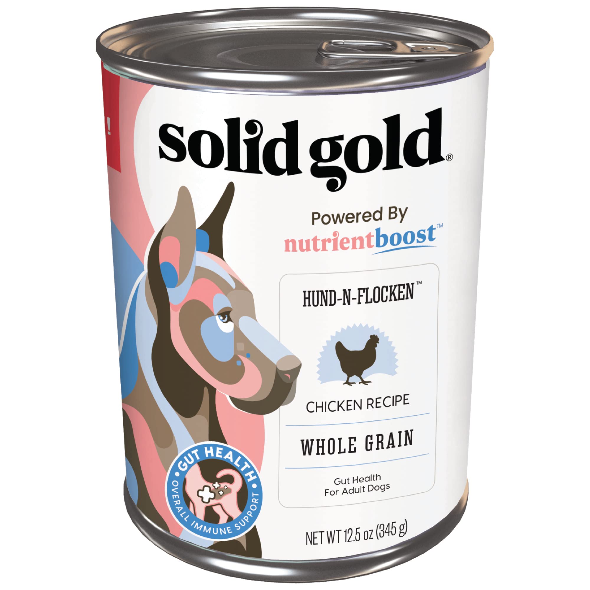 Solid Gold Hund-N-Flocken canned dog food with real chicken offers a protein-rich meal option.