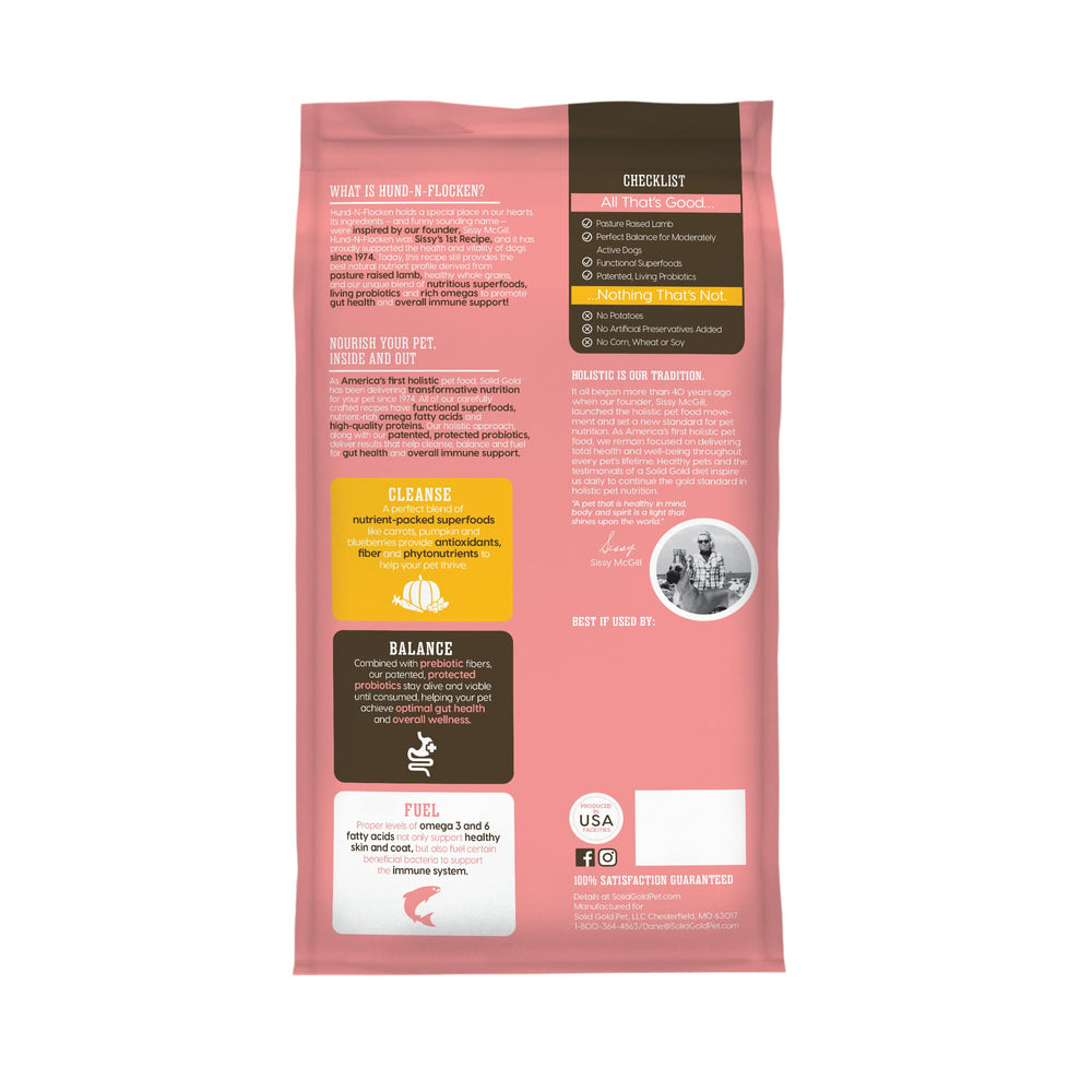 Solid Gold Hund-N-Flocken lamb meat chunk closeup showcases pasture-raised protein for dogs
