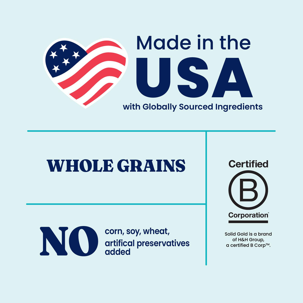 Solid Gold lamb ingredients highlight real meat and protein to fuel active dogs.