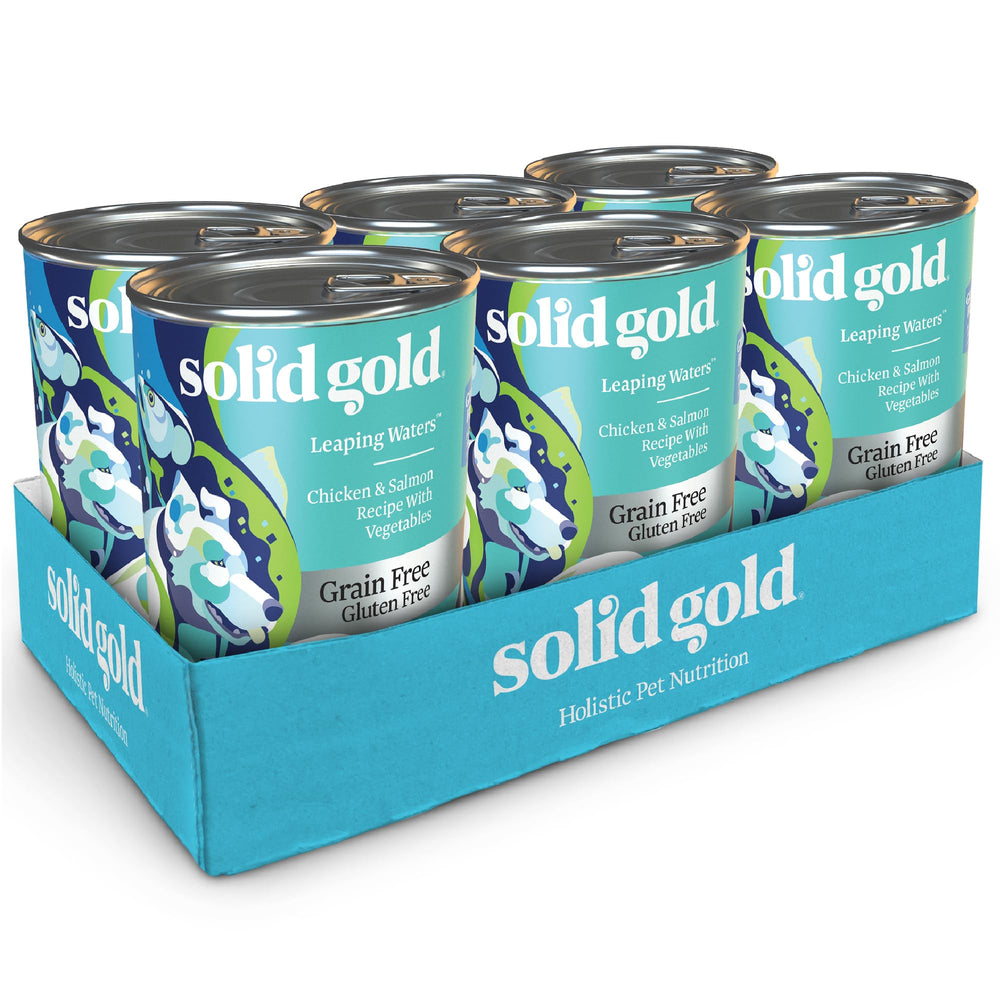 Solid Gold Leaping Waters soft pate with real chicken and salmon, gentle on sensitive stomachs