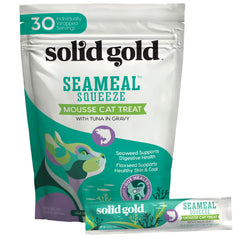 Solid Gold Lickable Cat Treats tuna-seaMeal squeeze-tube with creamy texture for indoor cats.