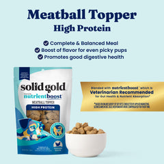 Solid Gold Meatball Topper chicken-closeup shows real chicken protein in every bite