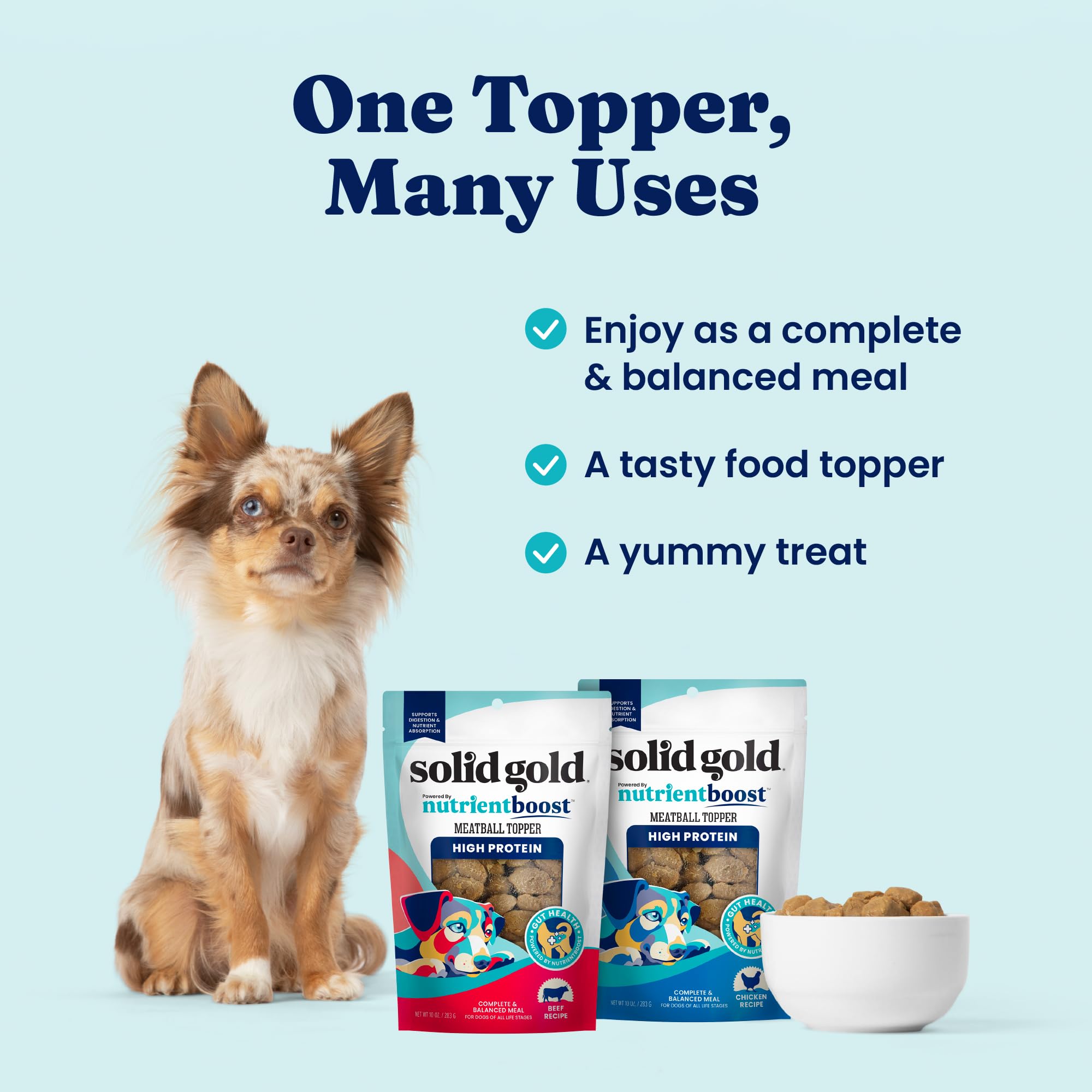 Solid Gold Meatball Topper pack-label-refrigerate indicates freshness after opening