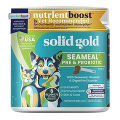 Solid Gold SeaMeal cat probiotic bottle supports digestion and gut balance.