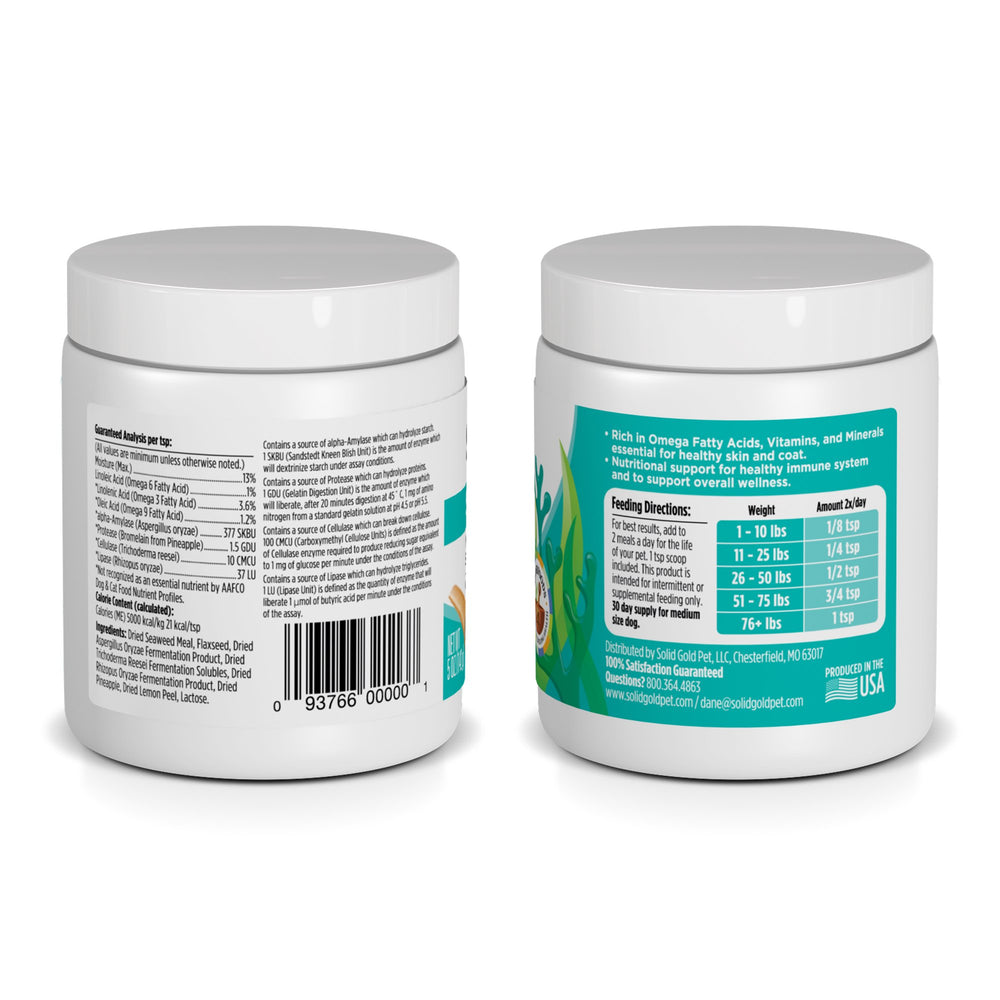 Solid Gold SeaMeal made-in-usa seaweed close-up shows kelp-rich nutrition.