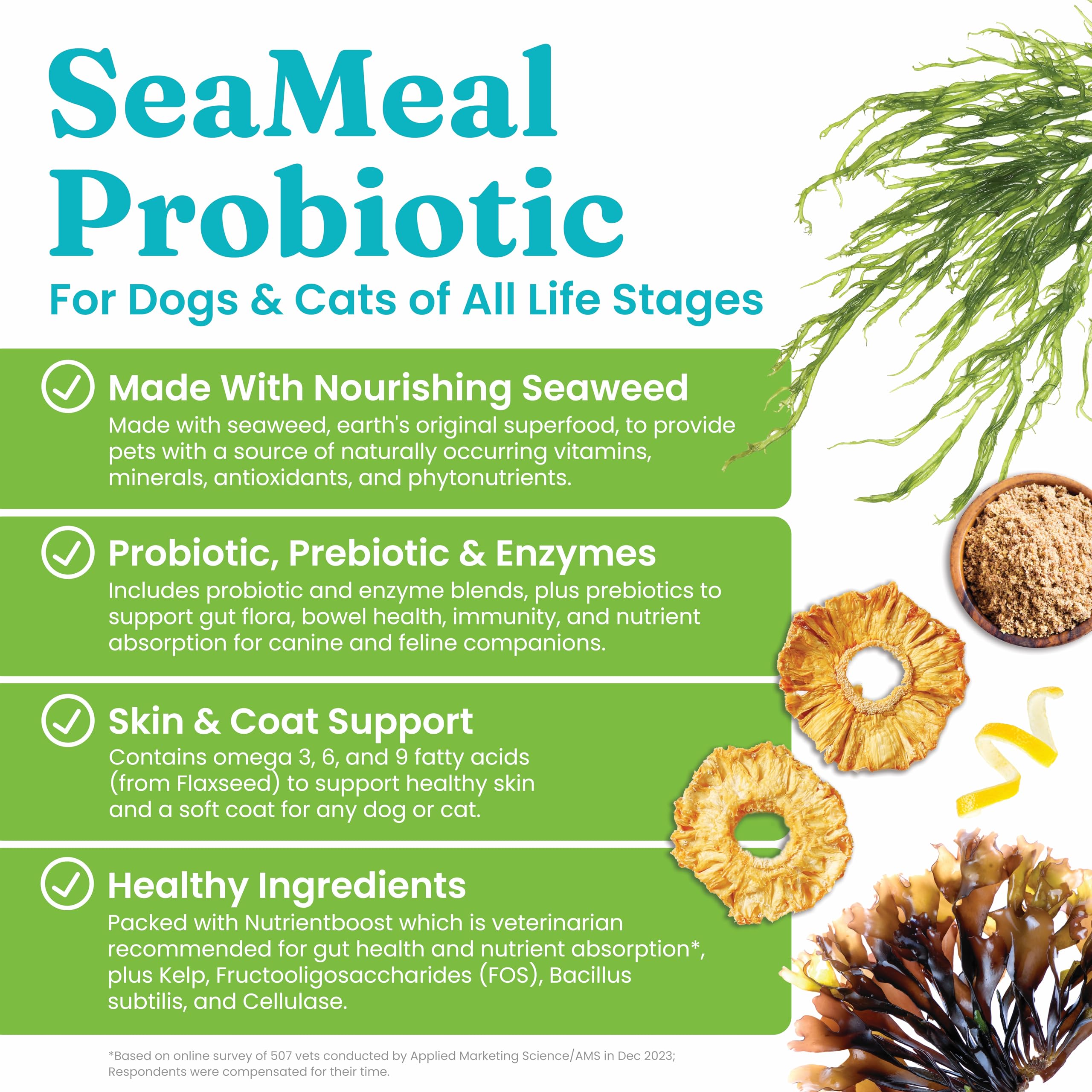Solid Gold SeaMeal prebiotics and enzyme blend label focusing on gut health.