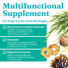 Solid Gold SeaMeal scoop highlights easy daily dosing for pets.