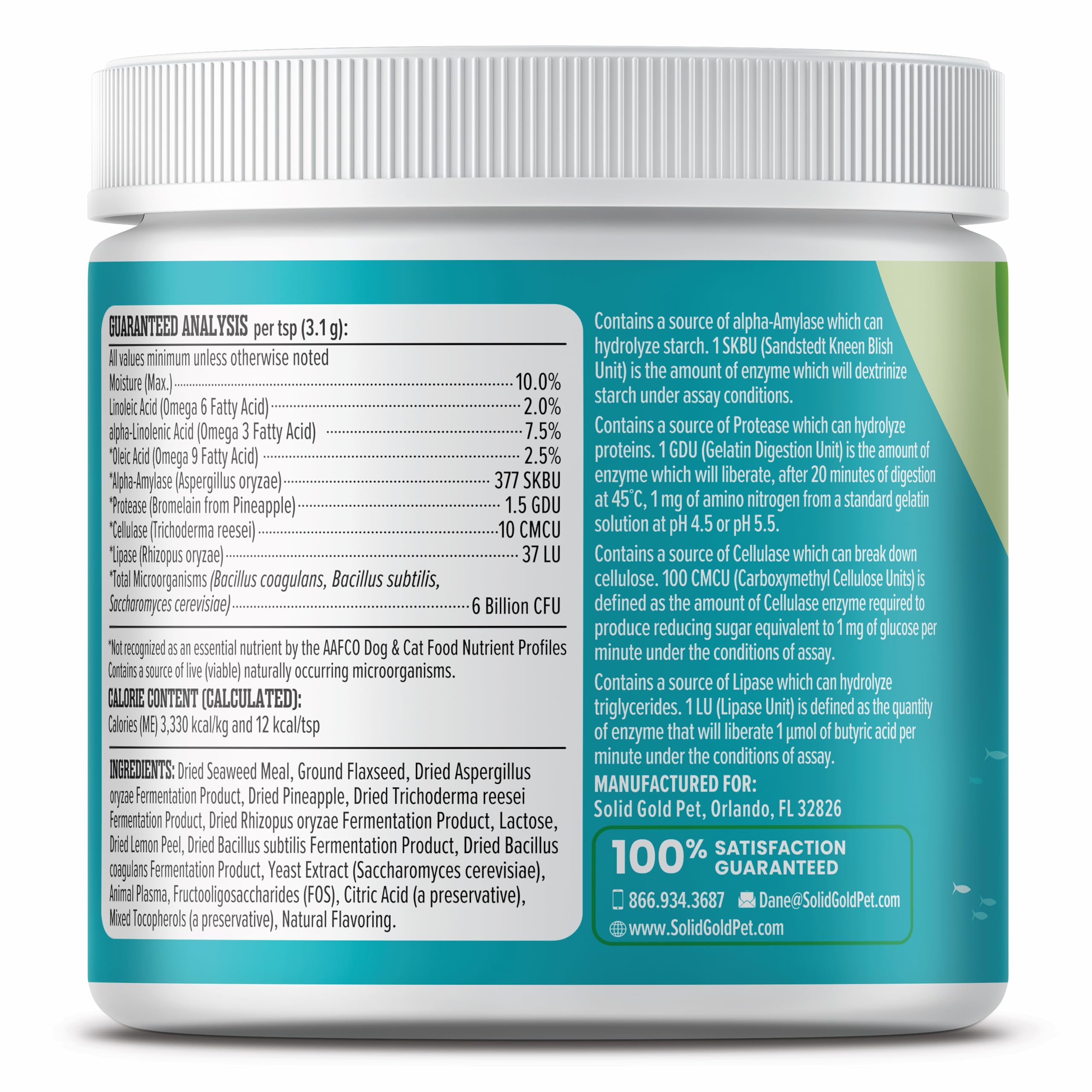 Solid Gold SeaMeal omega rich formula boosts coat shine and skin comfort.