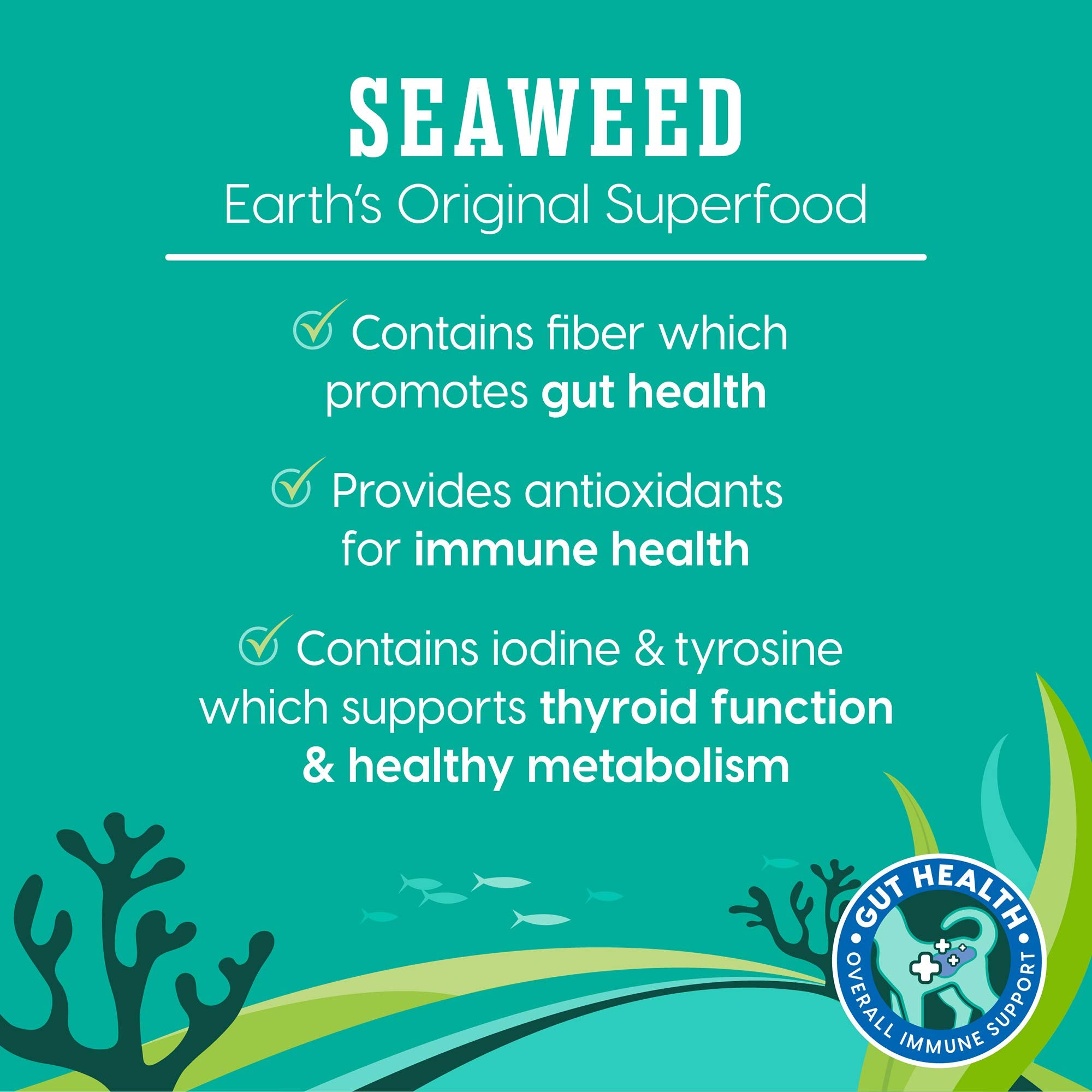 Solid Gold SeaMeal Squeezes fiber-seaweed close-up highlights digestive health benefits.