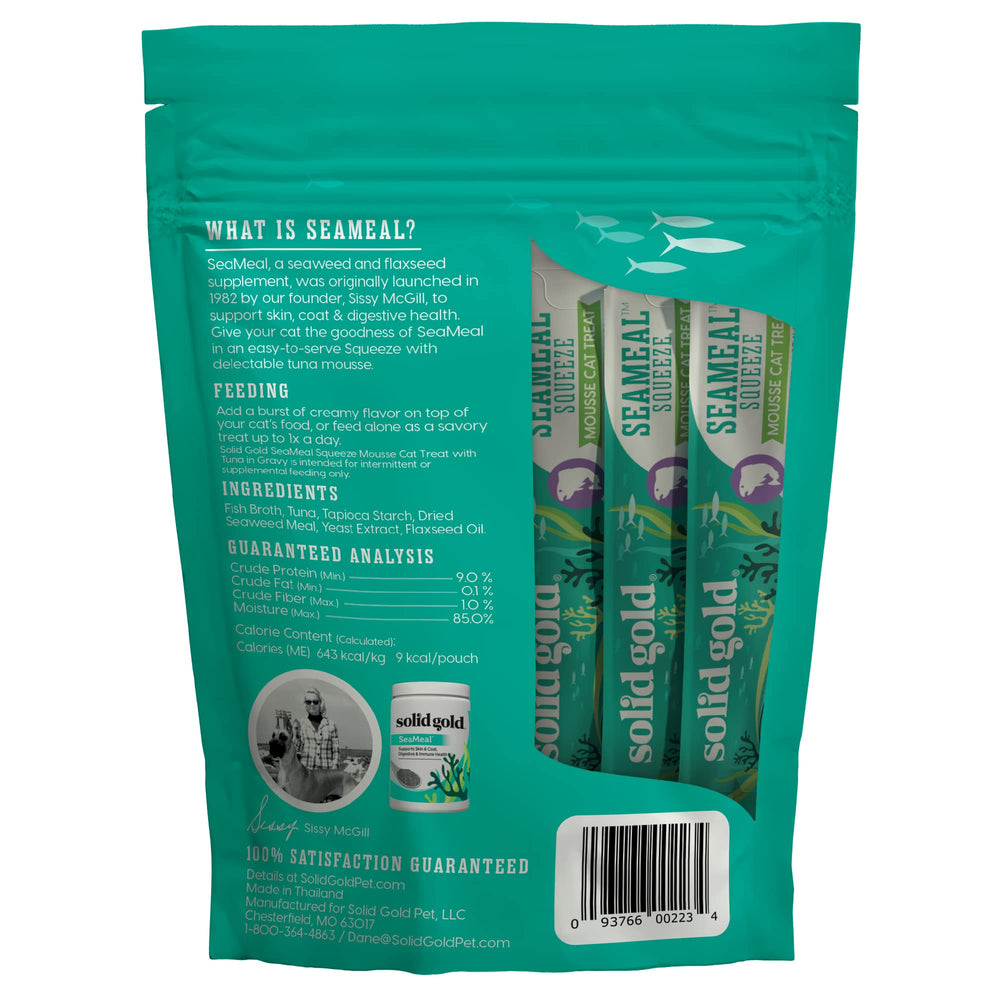 Solid Gold senior-friendly snack with soft squeezable texture for aging cats.