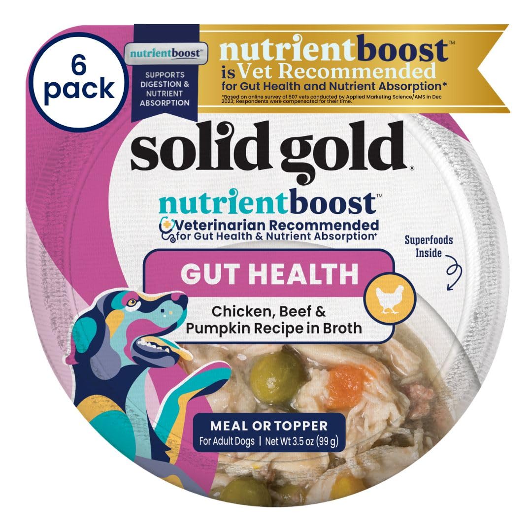 Solid Gold: taza de alimento para perro pollo y carne, sabor que facilita la aceptación en comedores exigentes.
