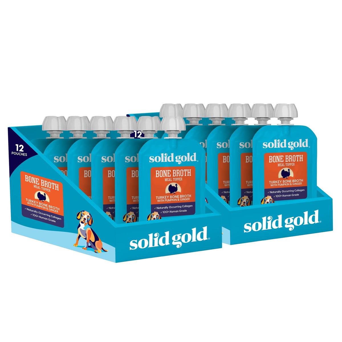 Solid Gold turkey-bone-broth pour image shows flavorful pour over kibble