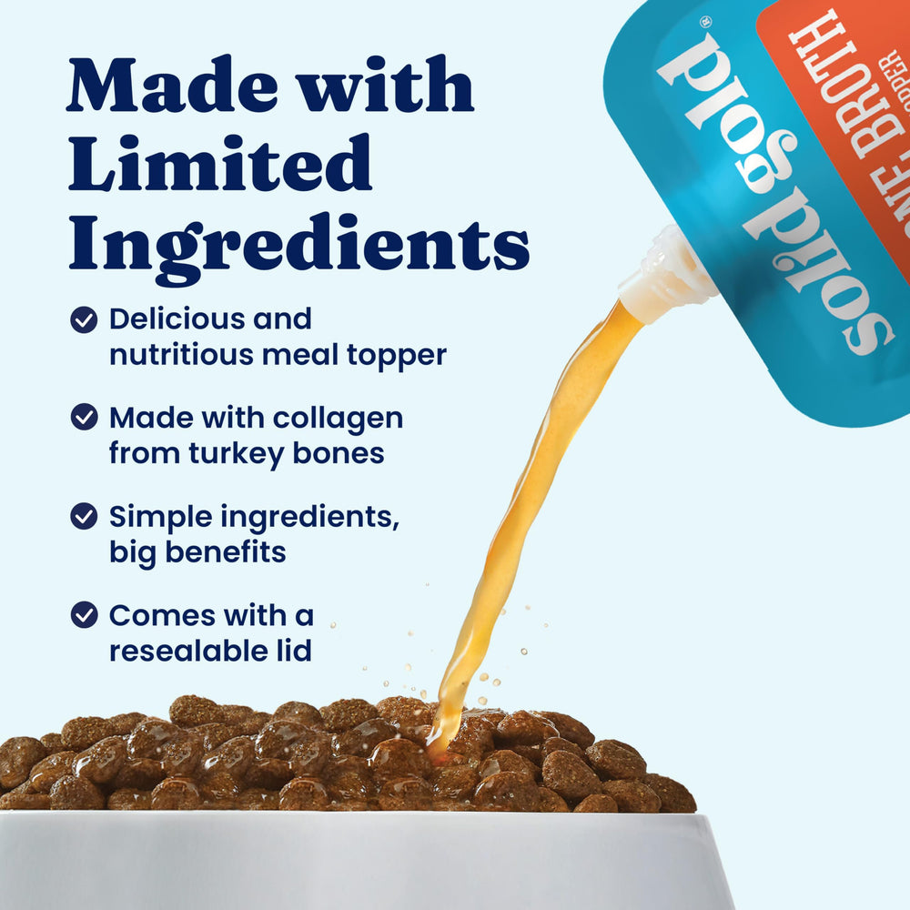 Solid Gold bone broth topper-dry-food image enhances kibble moisture and appeal