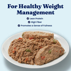 Solid Gold weight-management wet dog food real chicken can; supports lean muscle with high-protein recipe.