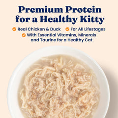 Solid Gold chicken-duck shreds closeup highlight palatable texture and high-protein appeal.