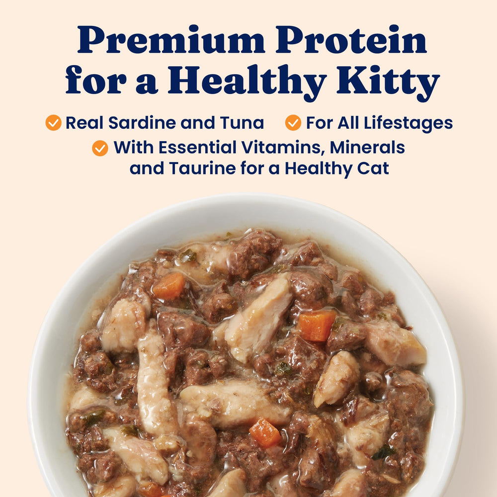 Solid Gold grain-free canned meal closeup showing real tuna and sardine