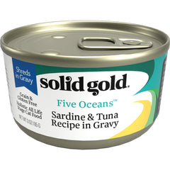 Solid Gold wet cat food served on dry food shows versatile feeding option
