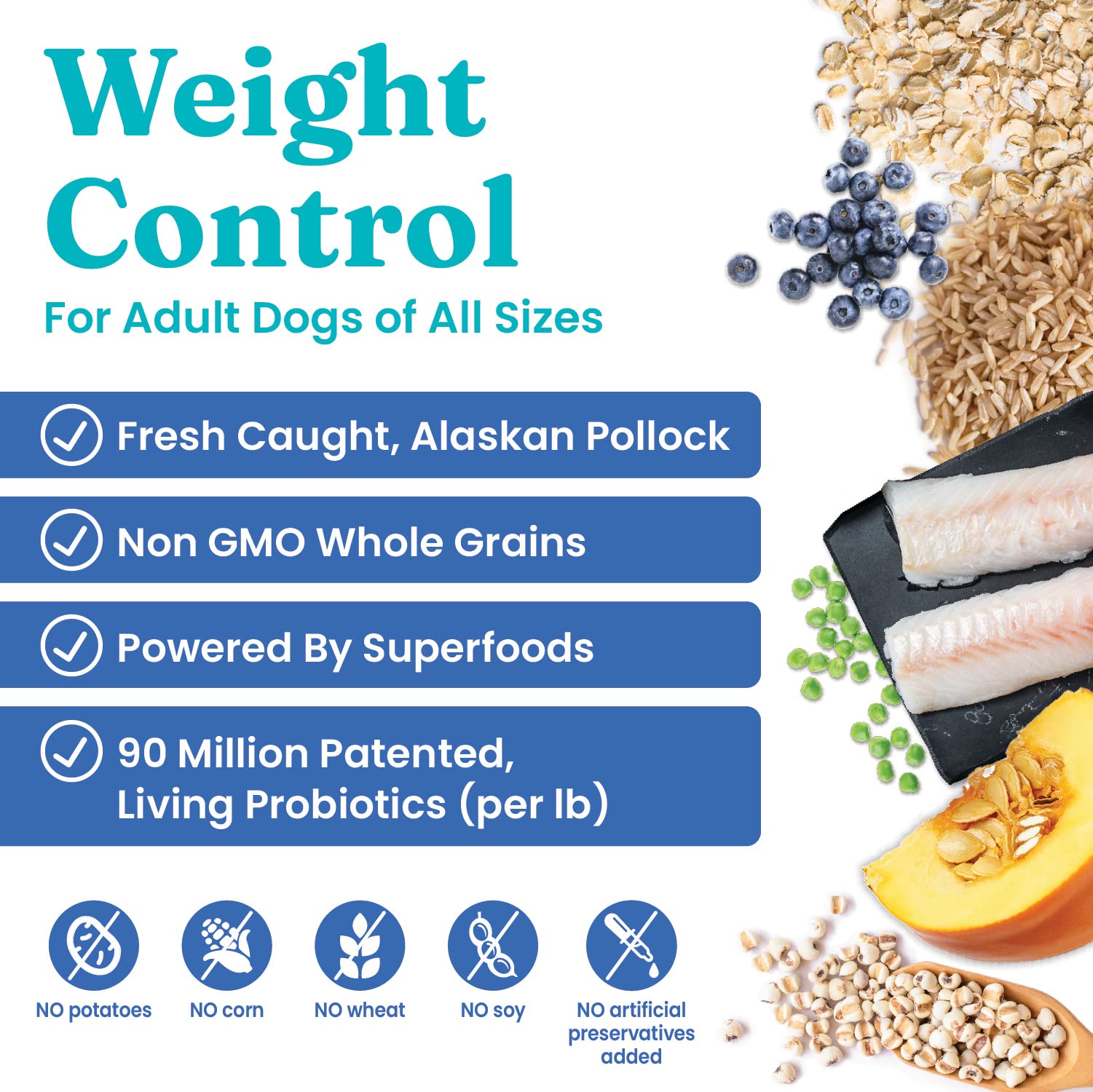 Solid Gold whole-grain recipe dry dog food close-up highlighting fiber for fullness