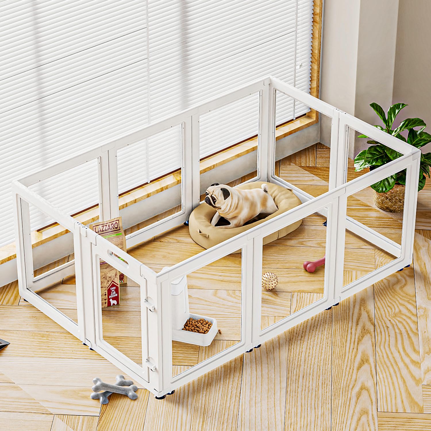 SOLOWINNER Clear Puppy Playpen front view showing bright, observable space for supervision.
