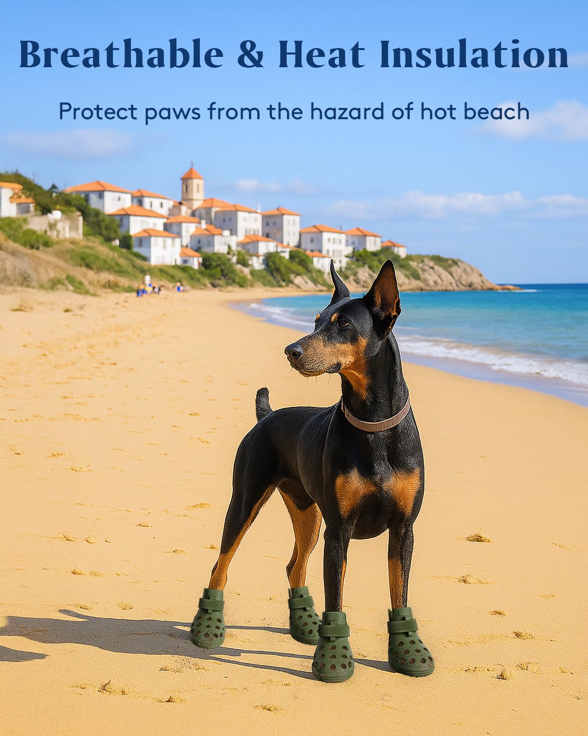 SOLOWINNER waterproof booties keep paws dry at the beach or in snow.