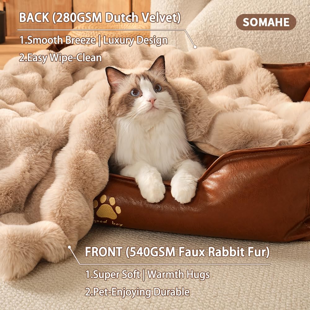 SOMAHE cat blanket 21x18in coffee in carrier for travel