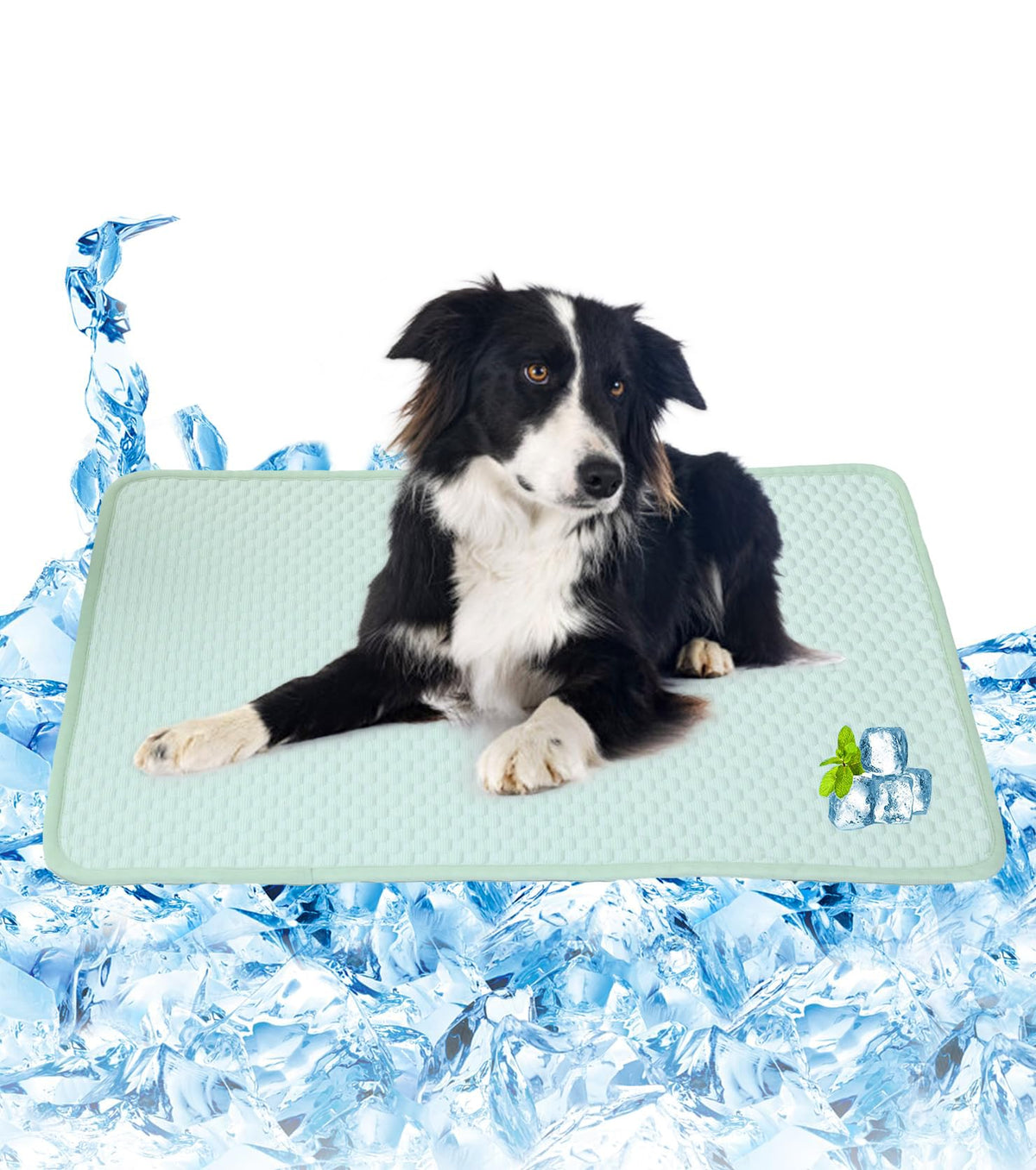 SOMOYA Dogs Cooling Mat laid flat on green blanket for cooling comfort during rest.