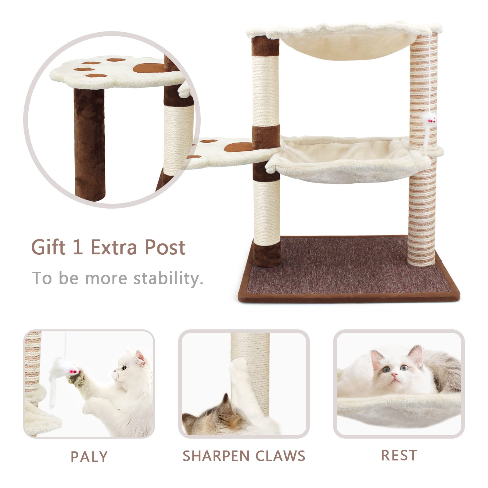 SONGWAY plush hammock on the cat tree provides a cozy resting spot