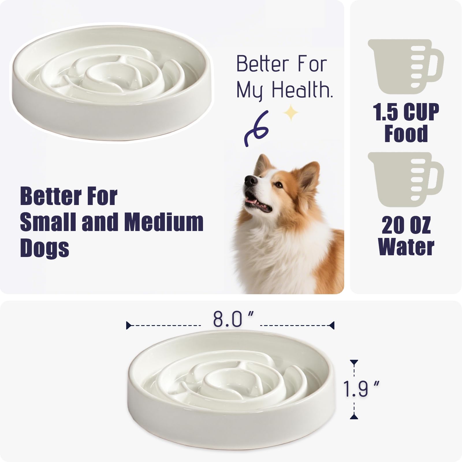 Soniuong ceramic slow feeder bowl with anti-slip base stays steady during meals.