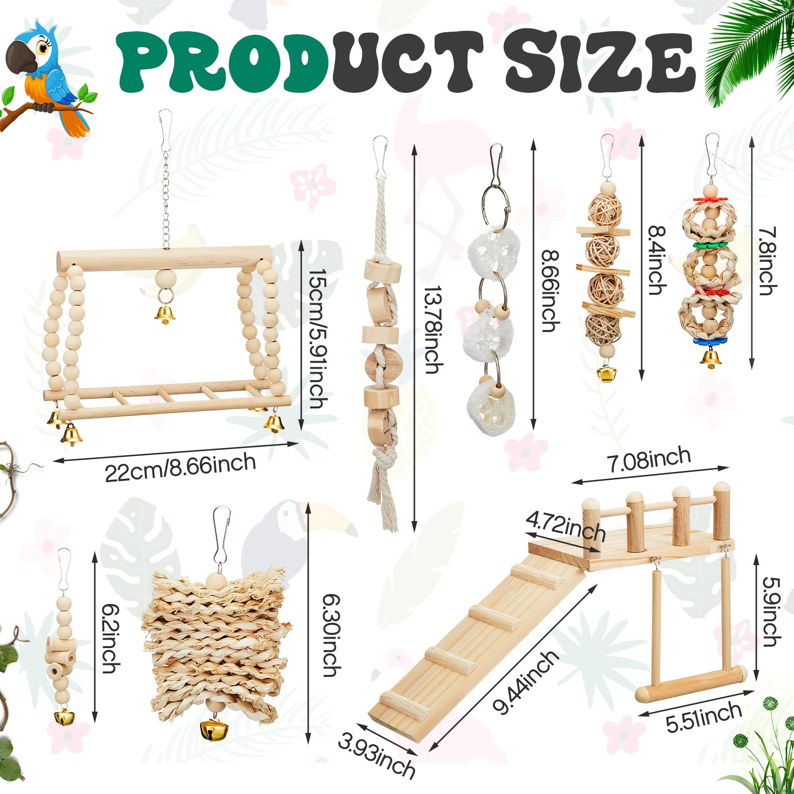 Sonwyoung bird-toys-collection demonstrates versatile cage enrichment and quick setup.