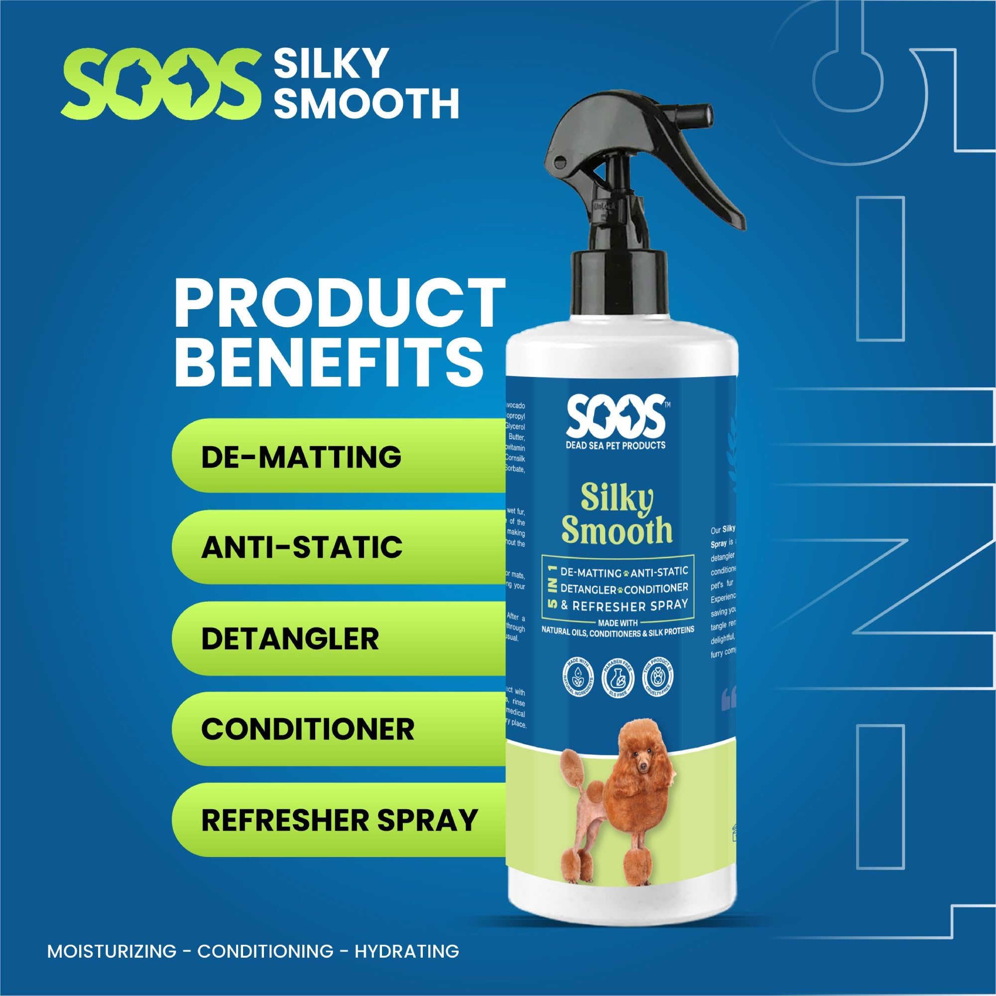 SOOS Pet Silky Smooth cat coat after spray offers soft, tangle-free fur daily use.