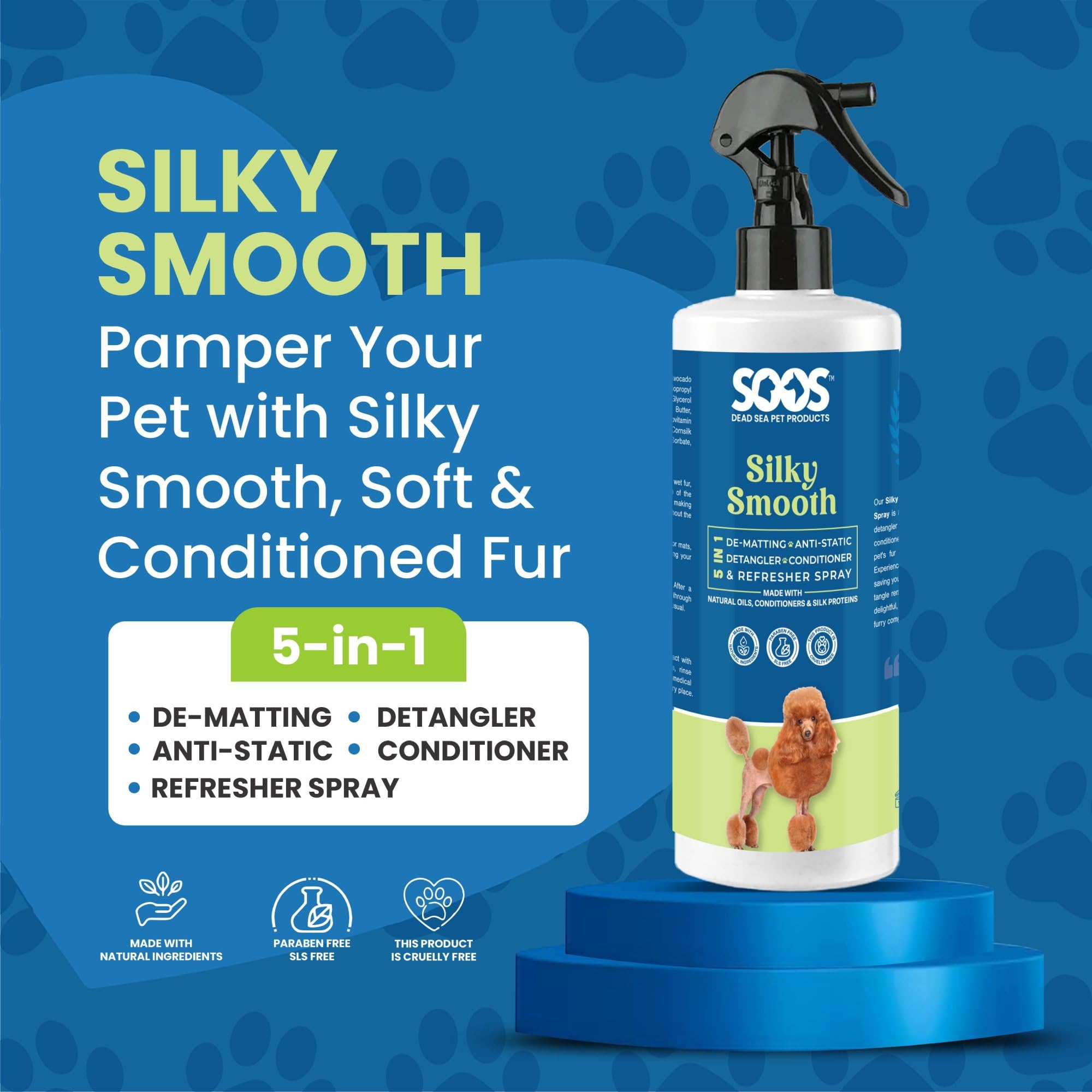 SOOS Pet Silky Smooth dog coat after spray visibly smoother and easier to detangle.