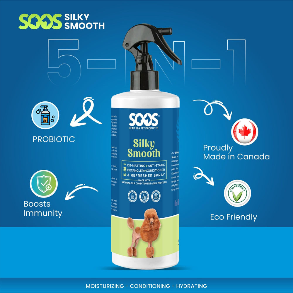 SOOS Pet Silky Smooth spray-on-fur demo showing even distribution for quick grooming.