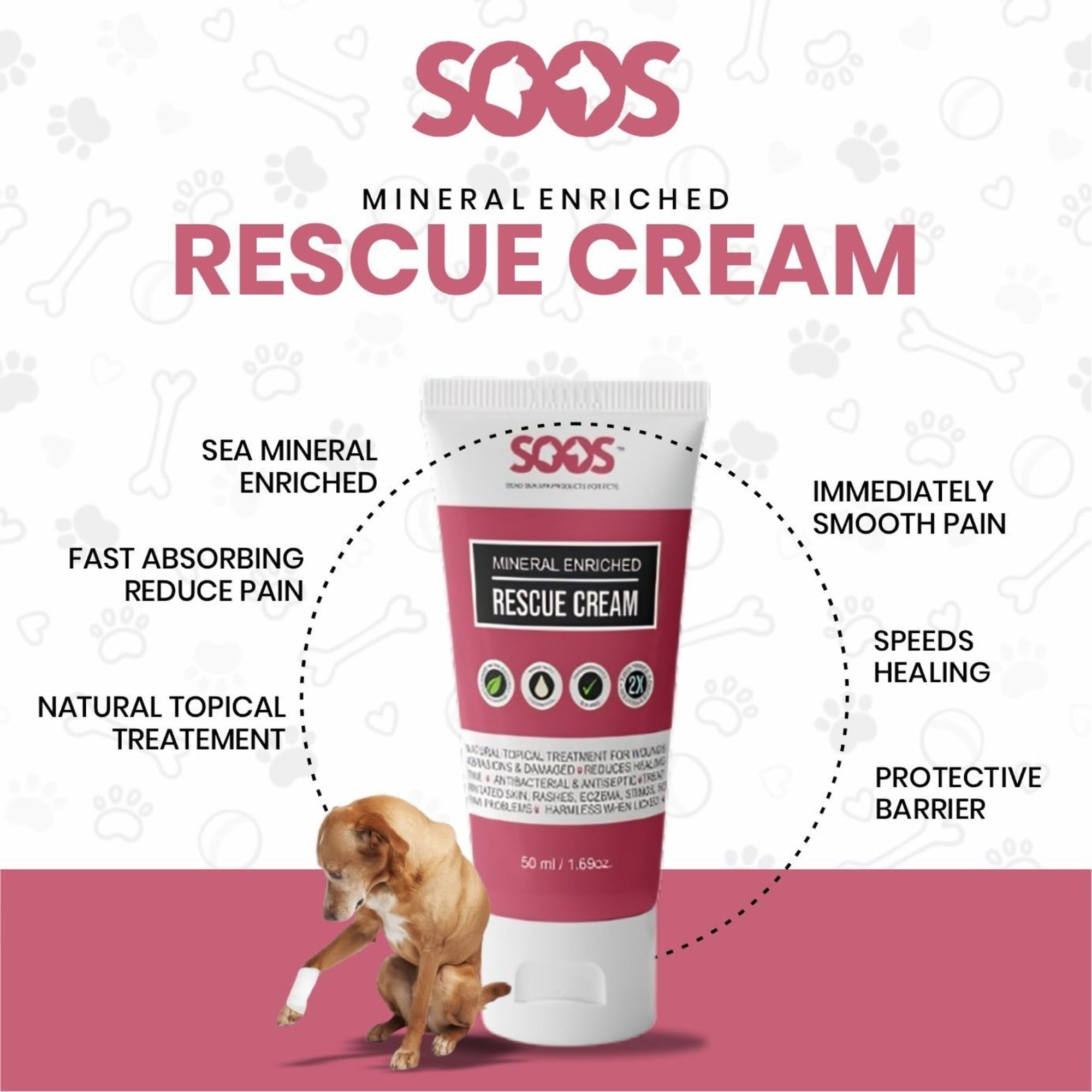 SOOS Rescue Cream on a cat's face illustrating gentle care for minor wounds.