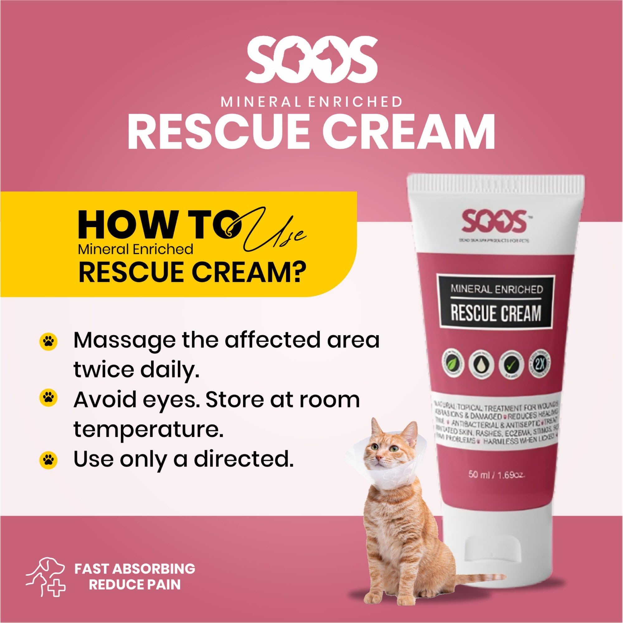 SOOS Rescue Cream packaging photo emphasizes natural mineral enrichment benefits.