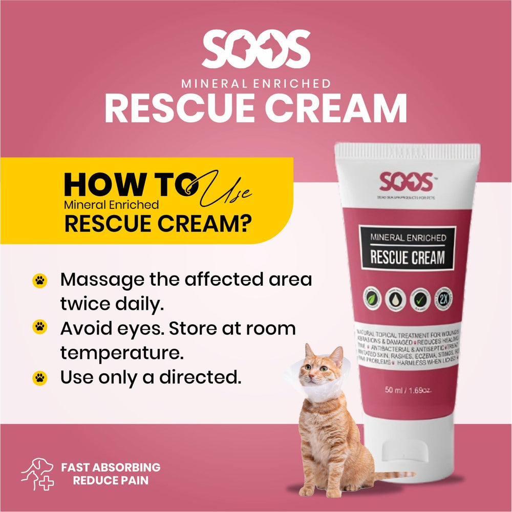 SOOS Rescue Cream packaging photo emphasizes natural mineral enrichment benefits.