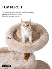 Sopapets aesthetic cat tree faux fox fur adds luxurious, soft resting surface.