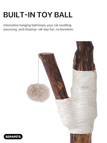 Sopapets aesthetic cat tree solid wood frame ensures sturdy stability.