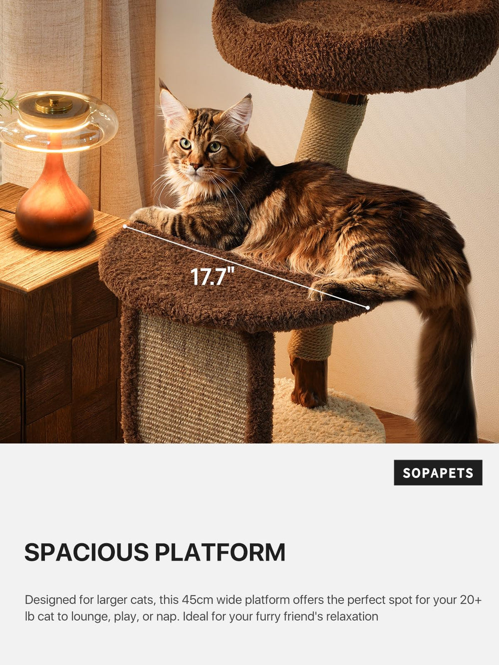 Sopapets cat-tree cozy hideaway offers a private retreat after play.